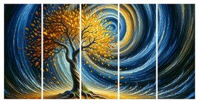 Quadri 5 pezzi – Albero della vita dorato nel vortice della notte