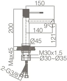 Rubinetto miscelatore lavabo monocomando senza scarico in ottone canna di fucile nero Melin