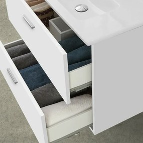 Mobiletto bagno sospeso 80 bianco con top e specchio LED Martha