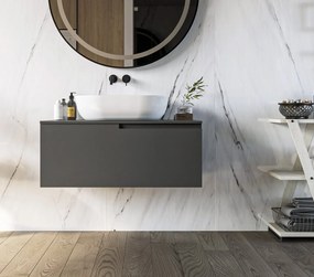 Mobile bagno Grigio opaco 90x46 Sorrento un cassetto con lavabo da appoggio in ceramica