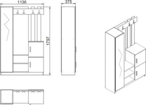 Mobile Ingresso Con Scarpiera Appendiabiti E Specchio 113x35x180 Rovere E Antracite Roger