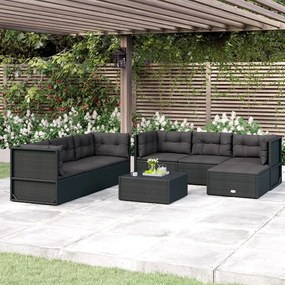 Set Salotto da Giardino con Cuscini 7pz Nero Polyrattan