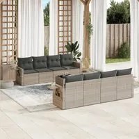 Set Divano da Giardino 9pz con Cuscini Grigio Chiaro Polyrattan 3252289