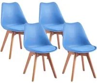 Set 4 sedie moderne con cuscino e gambe in legno azzurra modello Candice