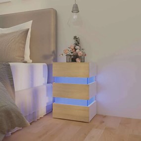 Comodino Con Luci Led Bianco E Sonoma 45x35x67cm İn Multistrato /