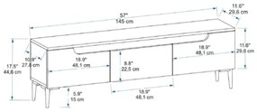 Mobile TV 145x30x45 Effetto Legno Con Inserti E Piedini Neri Aral