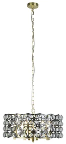 Lampadario Classico Iris Acciaio Ottone Vetro 5 Luci E14