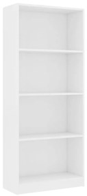 Libreria a 4 ripiani bianca 60x24x142 cm in legno multistrato