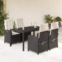 Set da Pranzo da Giardino 5 pz Nero con Cuscini in Polyrattan 3212197