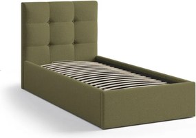 Letto singolo imbottito verde con contenitore con rete inclusa 90x200 cm Phaedra – Micadoni