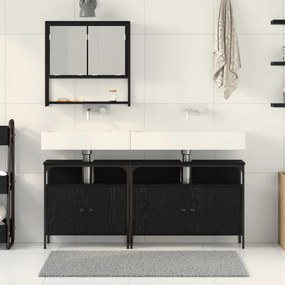 Set di mobili da bagno  3 pezzi rovere nero legno ingegnerizzato