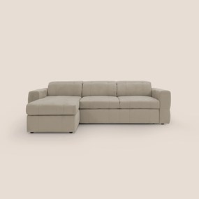 Kronos Divano angolare con pouf estraibile e penisola contenitore in microfibra impermeabile T11 tortora