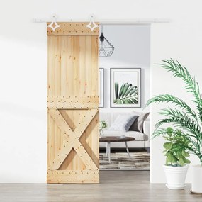 Porta Scorrevole Con Set Hardware 70x210 Cm Legno Massello Pino /
