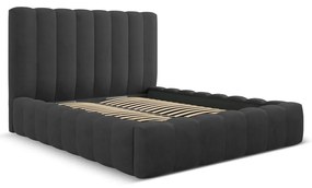 Letto matrimoniale imbottito antracite con spazio contenitivo e rete 200x200 cm Kelp - Micadoni Home