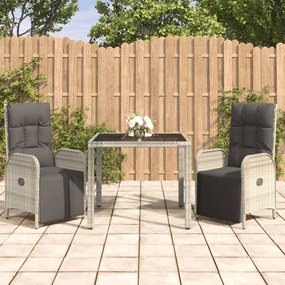 Set da pranzo da giardino 3 pz con cuscini in polyrattan grigio