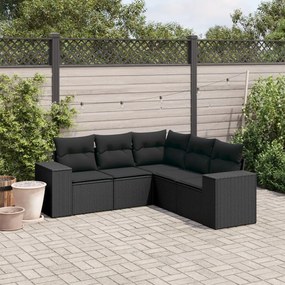 Set divani da giardino 5 pz con cuscini in polyrattan nero