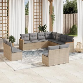 Set divano da giardino 11 pz con cuscini beige misto polyrattan