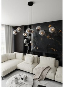 Lampadario Contemporaneo 8 Luci Durga In Acciaio Nero E Sfere In Vetro Fumè
