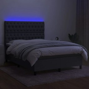 Letto a molle materasso e led grigio scuro 140x200cm in tessuto