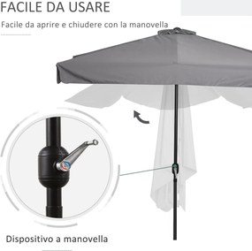 Mezzo Ombrellone da Giardino 230x130x249 cm in Metallo e Poliestere Grigio...