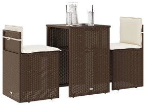 Set Bistrò 3 Pz Con Cuscini Marrone İn Polyrattan /