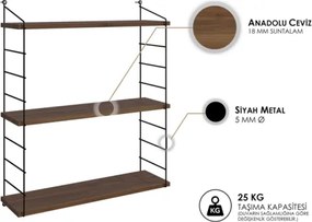 Mensola A Parete 3 Ripiani 72x20x85 Cm Stile Industrial Armoni Noce