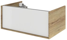 Mobile da bagno sotto lavabo SENSEA Neo Frame bianco e noce laccato lucido L 75 x H 32 x P 48 cm 1 cassetto, lavabo non incluso