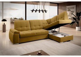 Divano angolare giallo allungabile/con contenitore (con penisola a destra/a L) e rivestimento in velluto Sado – ELTAP