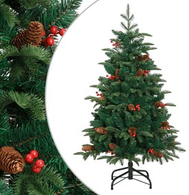 Albero Natale Artificiale Incernierato Con Pigne E Bacche 120cm /