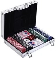 Set 200 Fiches da Poker 2 Mazzi di Carte e Pulsante Dealer con Valigetta