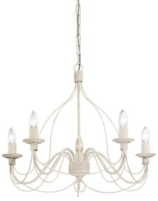 Lampadario Shabby Chic-Provenzale Corte Metallo Bianco 5 Luci E14