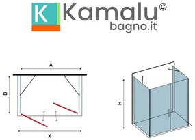 Kamalu - box doccia tre lati 90x70x90 doppia porta saloon modello k3-saloon