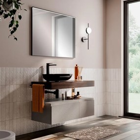 Mobile da bagno sospeso sotto lavabo Step L 100.3 x H 30 x P 46 cm tortora taupe cannettato, 2 cassetti il grande a sinistra