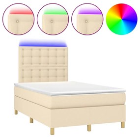 Letto a molle con materasso e led crema 120x190 cm in tessuto