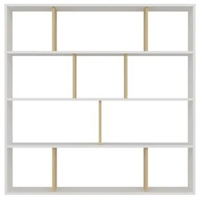 Libreria A Parete Salvaspazio 145x25x145H Bianco E Rovere Hodbi