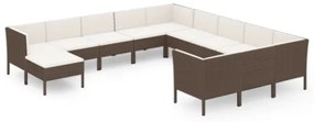 Set Divani da Giardino 12 pz con Cuscini in Polyrattan Marrone