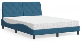 Letto Con Materasso Blu 140x200 Cm İn Velluto /