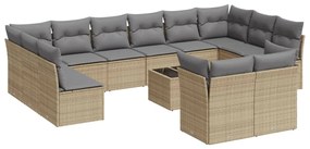 Set divano da giardino 13 pz con cuscini beige in polyrattan