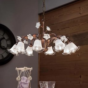 Lampadario Classico Siena Metallo E Ceramica Ruggine Decorato Lucido 8 Luce E14