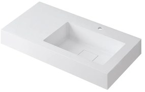 Lavabo integrale rettangolare vasca a destra L 90.5 x H 15 x P 46 cm in resina bianco opaco