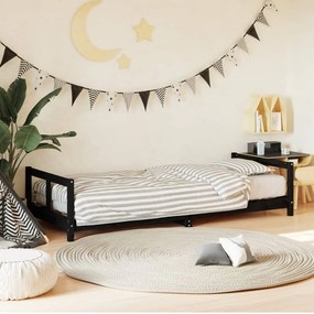 Giroletto Per Bambini Nero 80x200 Cm İn Legno Massello Di Pino /