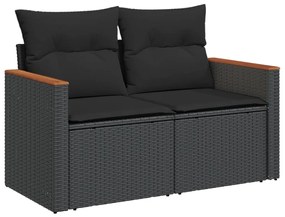 Set Divani da Giardino 9 pz con Cuscini Nero in Polyrattan