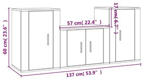 Set Mobili Porta TV 3 pz Rovere Marrone in Legno Multistrato