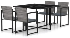 Set da Pranzo da Esterno 5 pz con Cuscini in Polyrattan Grigio