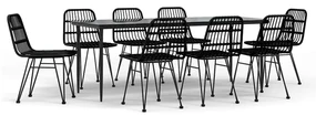 Set da pranzo da giardino 9 pz nero in polyrattan