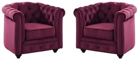 Lotto di 2 poltrone  CHESTERFIELD  in velluto Porpora