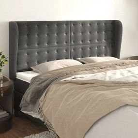 Testiera Ad Orecchio Grigioscuro 163x23x118/128cm İn Velluto /