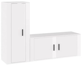 Set di mobili porta tv 2 pz bianco lucido in legno multistrato