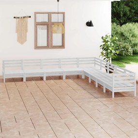 Set Salotto da Giardino 9 pz in Legno Massello di Pino Bianco