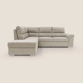 Minerva divano angolare con estraibile a cassettone e pouf contenitore in tessuto morbido impermeabile T02 panna